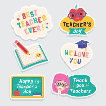 Colorful Teacher&rsquo;s Day celebration stickers set