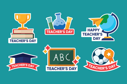 Happy Teacher's Day colorful vector icons set