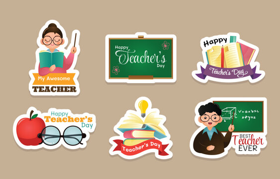 Happy Teacher's Day vector illustration set