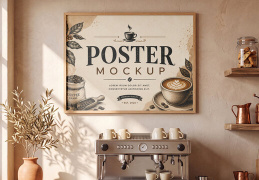 Coffee Shop Wall Poster Mockup