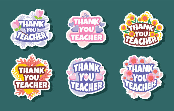 Colorful thank you teacher stickers set