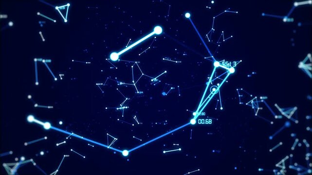 Abstract cosmic network visualization with interconnected star constellations and glowing celestial lines