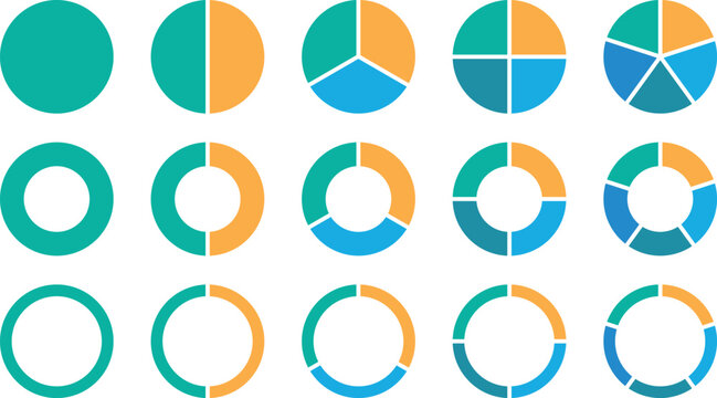Circle arrow charts infographic templates. Set of colorful pie charts diagram infographic. Rotation round cycle vector scheme process template 1,2, 3, 4, 5, 6 parts.	