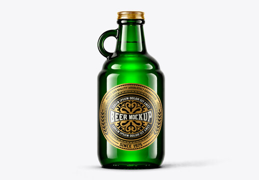 Green Glass Growler Bottle with Handle Mockup