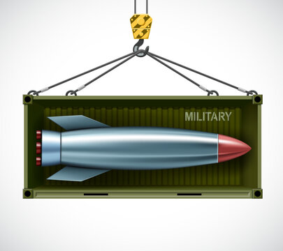 Military cargo, missile, or missile in a cargo container. Isolated on white background. Vector illustration.