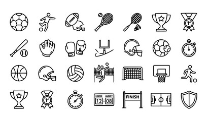 Thin line ball sports illustration set with soccer football tennis badminton boxing and volleyball vector icons © Mst Jui