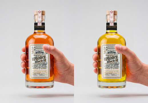 Hand holding liquor bottle isolated on background