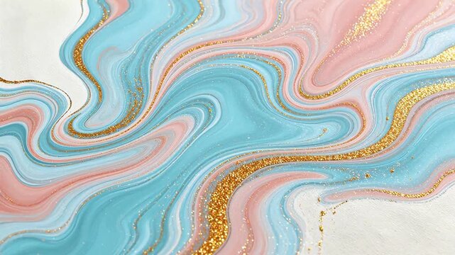 Abstract swirling paint with gold glitter
