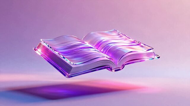 Floating glass book with glowing pages