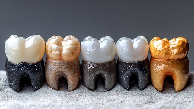 Comparison of Dental Enamel Health showing White Healthy Teeth and Yellowish Decayed Molars 3D Render