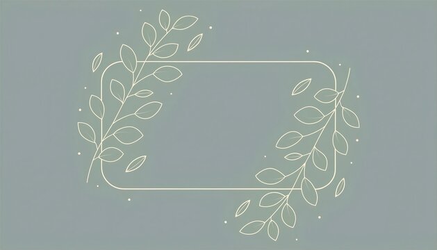 Minimalist sage green background with leaf branch border frame for wedding invitation card nametag