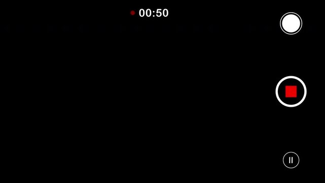 Smartphone camera screen landscape horizontal with 5 minutes, screen recorder with timecode timer on transparent background, 4k video