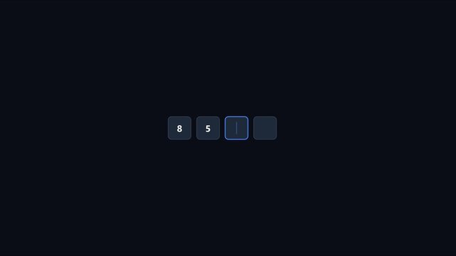 Digital countdown timer with number eight five and blinking cursor on dark animation 4k background numbers