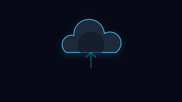 Digital cloud upload animation with glowing neon arrow for data transfer and network connectivity concepts 4k