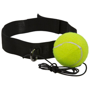 Training boxing ball with headband for reflex training in combat sports, isolated on white background, close-up.