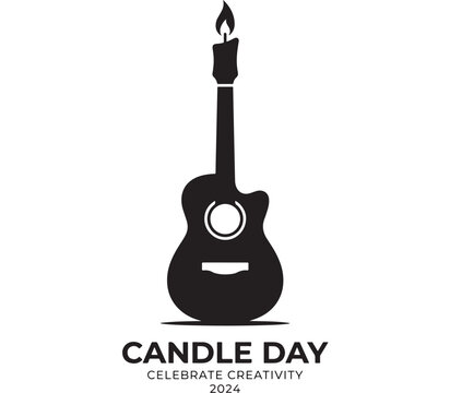 Candle Day Logo with Guitar and Flame Celebrating Creativity in 2024 Featuring Celebration, Event, Music with Art and Design