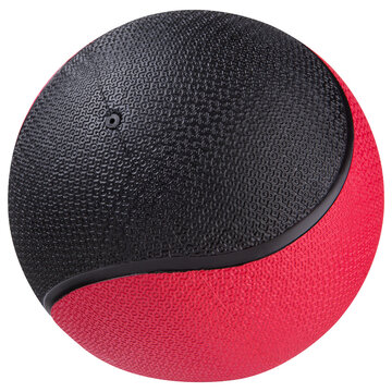 Red and black medicine ball for fitness and functional training isolated on white background