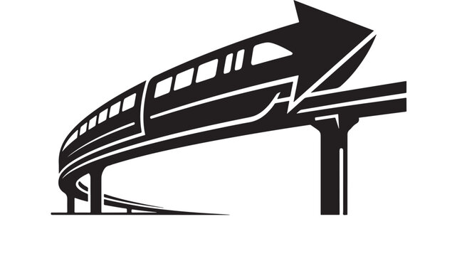 Bullet Train Traveling on Elevated Railway Track with Sleek Modern Design and Dynamic Motion Arrow Featuring Transportation