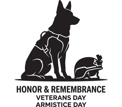 Military Dog and Soldier Silhouette Honoring Veterans and Remembrance for Veterans Day and Armistice Day