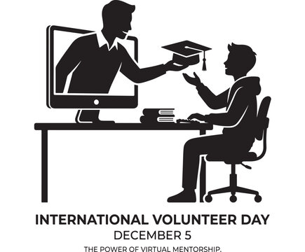 International Volunteer Day December 5 Virtual Mentorship Illustration with Graduation Cap and Computer Screen
