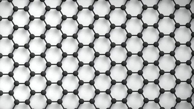 Graphene Structure nano tech loop Spin BW. This nano technology 3D animation represents engineering at the molecular level.