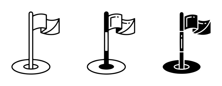 3 Golf Flag Icons, Outline and Silhouette, for Sports and Recreation