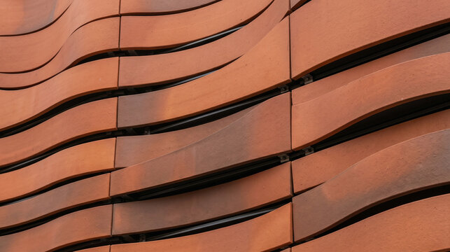 Terracotta facade with flowing curves and artisanal ceramic texture