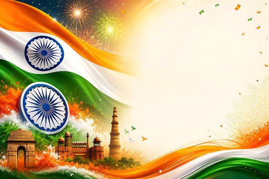 Luxury Indian Independent Independence Day Celebration, Republic Day Indian Flag Banner Design with Blank Space for Editorial Template