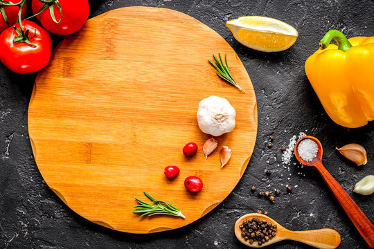 concept cook work on dark background top view mock up