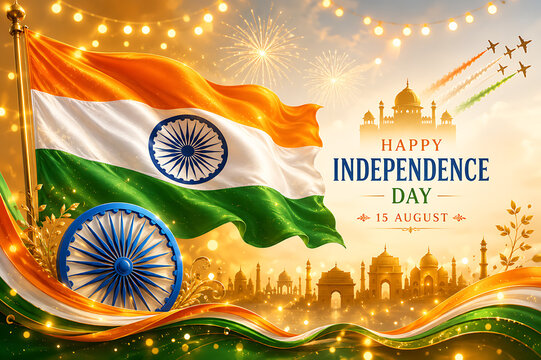 Modern Indian Independent Independence Day Celebration, Republic Day Indian Flag Background Template with Copy Space for Editorial Use