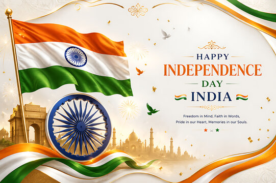 Creative Indian Independent Independence Day Celebration and Republic Day Banner Featuring Indian Flag with Wide Blank Space for Editorial Use