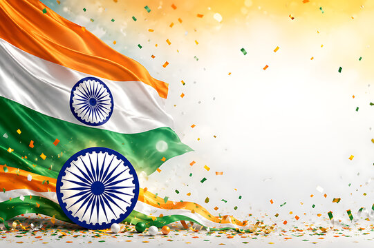 Creative Indian Independent Independence Day Celebration and Republic Day Banner Featuring Indian Flag with Wide Blank Space for Editorial Use