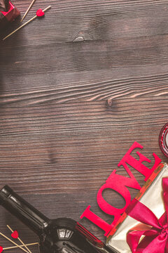 concept Valentine Day love wooden background top view mock up