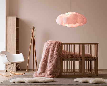 Cozy nursery with a cloud light, crib, and soft blankets