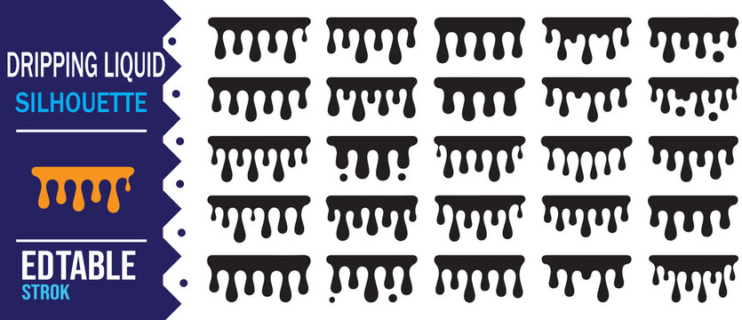 Dripping Paint and Liquid Silhouette Vector Icon Collection
