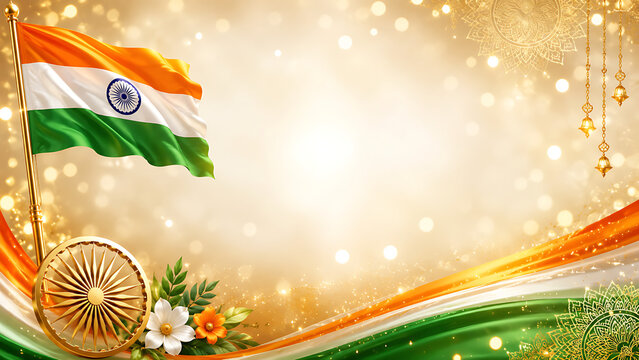 Premium Indian Independent Independence Day Celebration and Republic Day Indian Flag Background with Blank Space for Editorial Use Banner