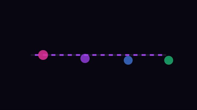Abstract colorful circles moving along a dashed line animation 4k background