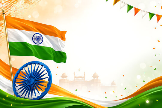 Happy Indian Independent Independence Day Celebration, Republic Day, Indian Flag Banner with Blank Space for Editorial Use Template