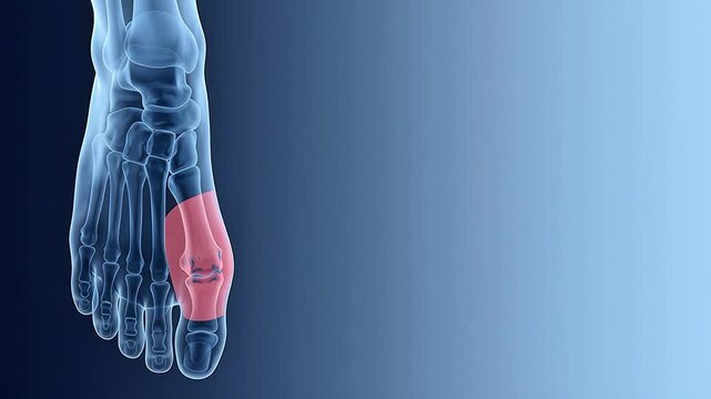 3D Medical Illustration of Human Toe Bunion Pain Anatomy on Blue Background