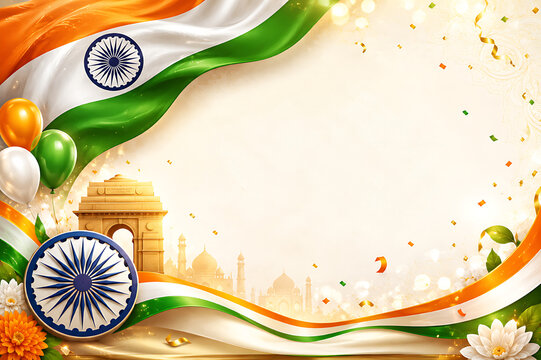 Happy Indian Independent Independence Day Celebration, Republic Day, Indian Flag Banner with Blank Space for Editorial Use Template