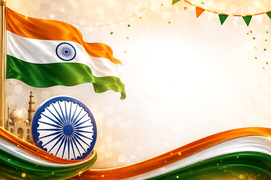 Elegant Indian Independence Day Celebration with Indian Flag, Independence Day, Republic Day, Blank Copy Space Editorial Banner Template