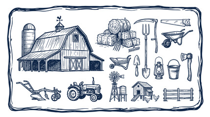Farm Life Collection: Barn, Tractor, and Tools Illustration © Muta