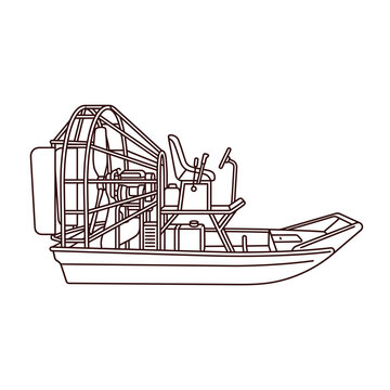 Airboat Outline Vector Illustration - Swamp Boat Transportation