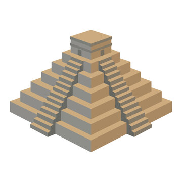 Ancient Aztec Pyramid Building, Geometric Temple Architecture, Isometric View