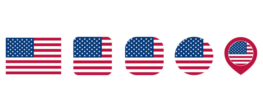 American flag vector icons set with stars and stripes in different shapes