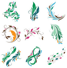 Fototapeta premium Decorative floral elements for graphic design isolated on black