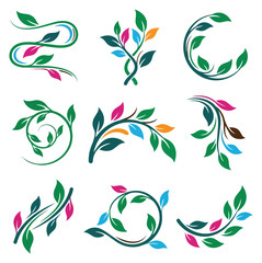 Obraz premium Decorative floral swirls and branches with colorful leaves
