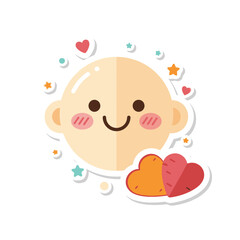 Cute Cartoon Baby Face with Hearts.