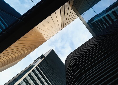 Modern office buildings High-rise Architecture skyscrapers Low angle view 