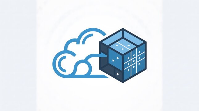 Concept illustration of cloud computing integration showing a blue cloud icon transferring data via an arrow into a modular server cube structure against a white background.